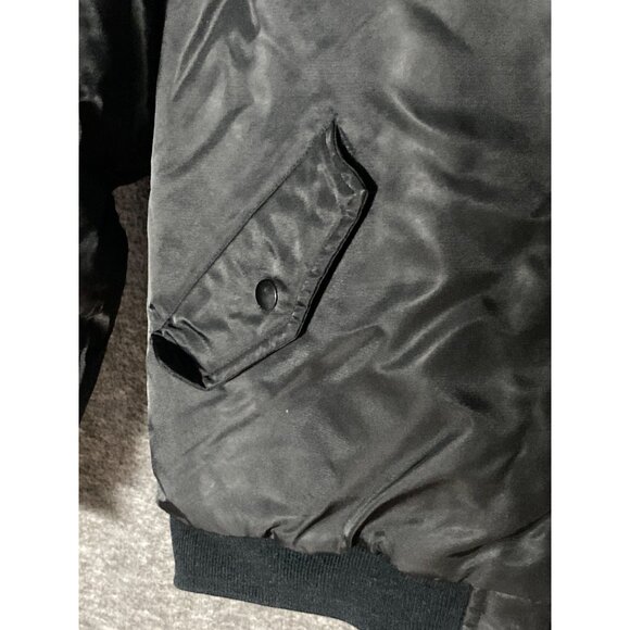 Men CLENCH JEANS Bomber Jacket L Black Orange Nylon Front Zipper  Pocket Ribbed - Picture 5 of 13